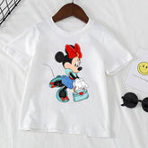 Disney Minnie Mouse Print Girls Clothes Child T-shirt White Short-TB00923-Veeddydropshipping